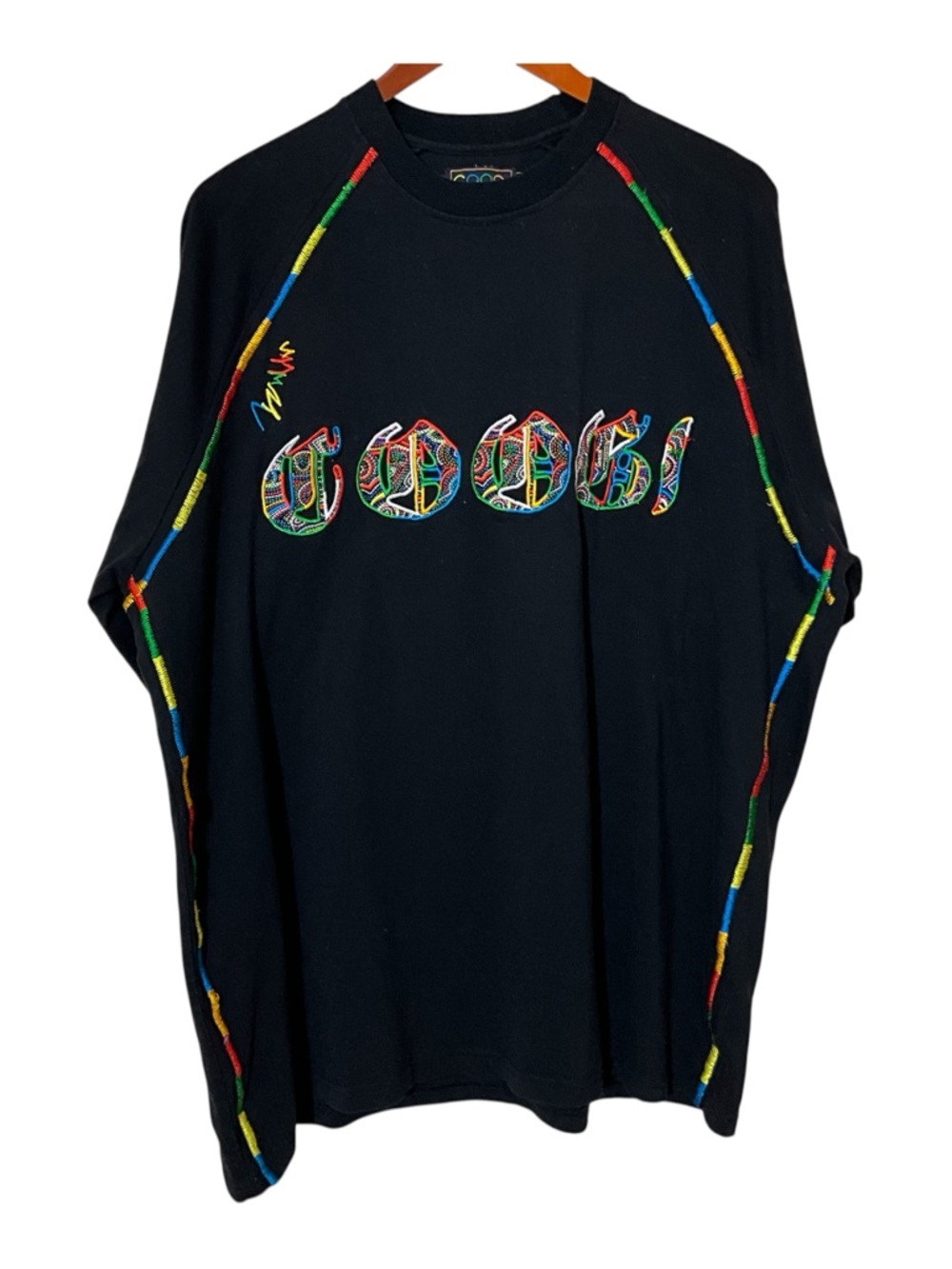 Coogi T Shirt Men 2XL Black Multicolor Logo Streetwear Hip Hop Tee